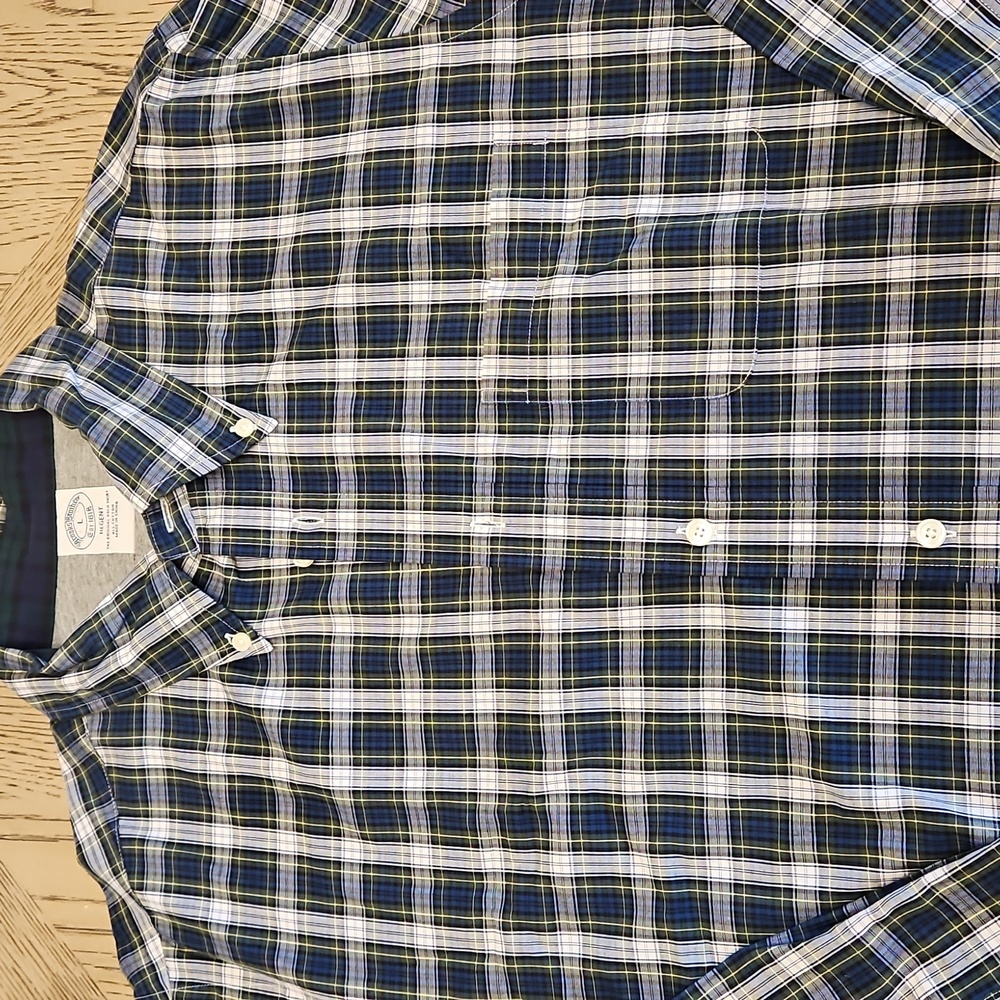 Brooks Brothers Regent Plaid Button Down Shirt Men Large Blue White Green Cotton - Picture 3 of 5